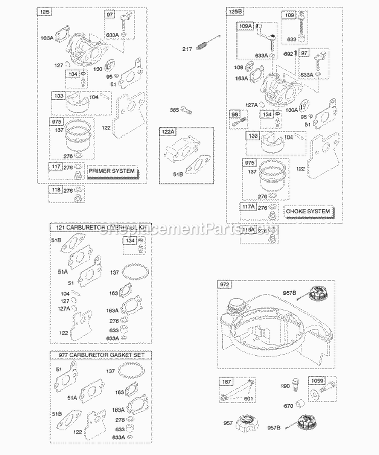 Carburetor Fuel Supply Diagram and Parts List for 12H672-0005-B1  Briggs and Stratton Engine